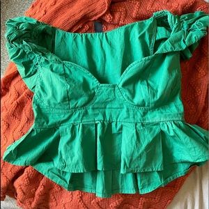 green sweetheart neck ruffle trim top!